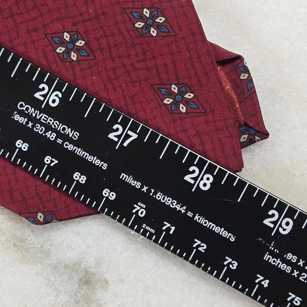 Italian Silk Tie Burgundy Diamond Floral Medallion Foulard Retro Dark Academia
